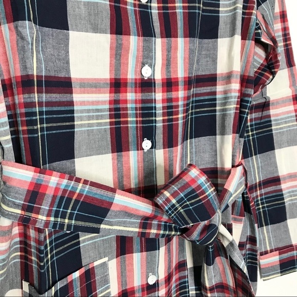ALLEGRA K PLAID MIDI BELTED SHIRT DRESS 100% Cotton XSMALL NEW - Picture 7 of 14